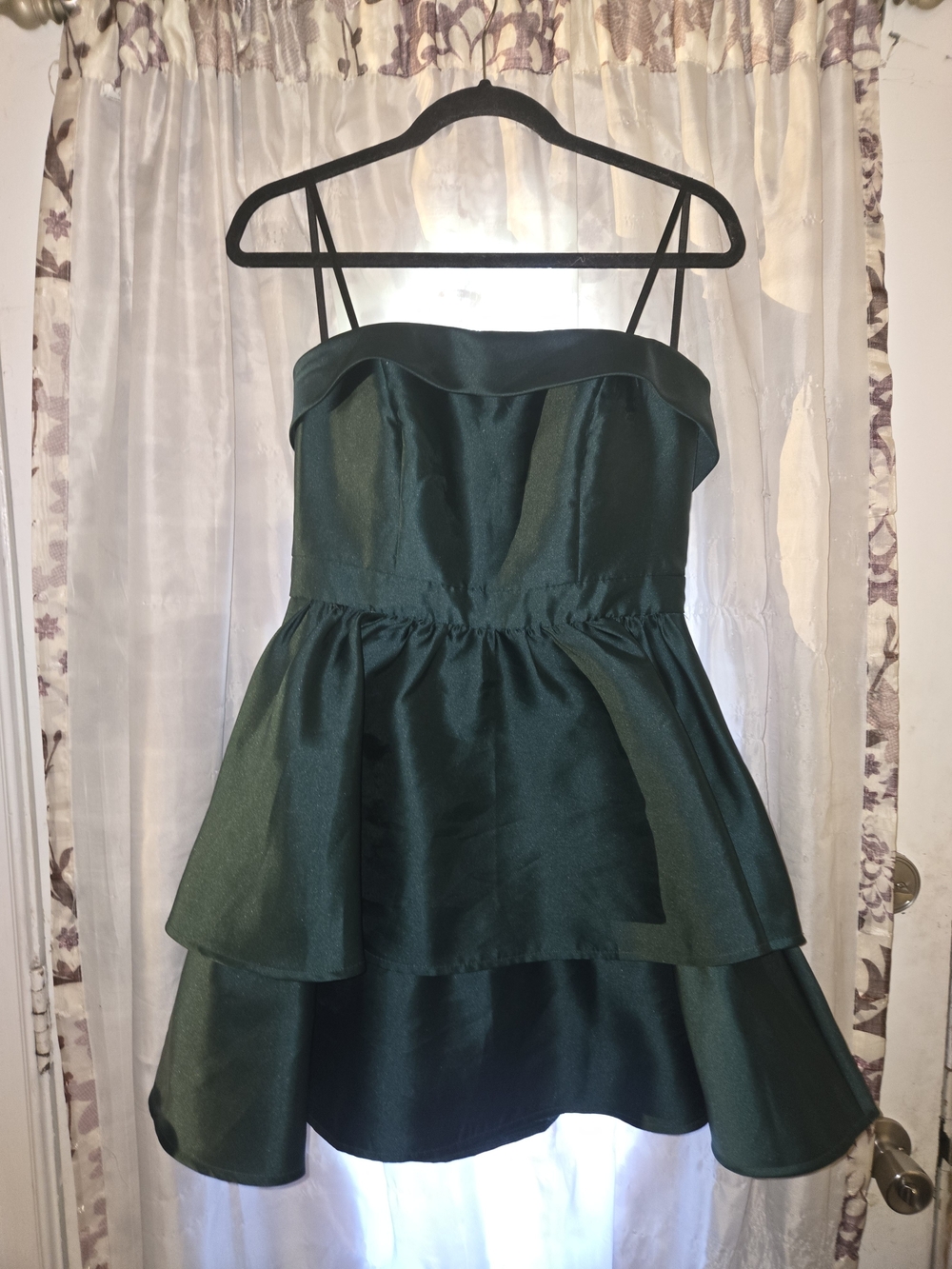 B Darlin Emerald Green Strapless Party Dress with Tiered Skirt